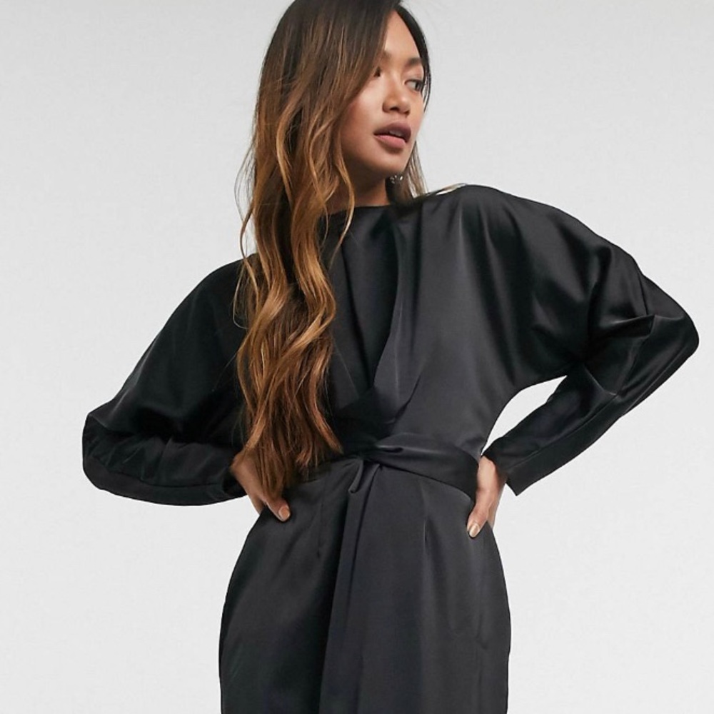 Black satin long dress